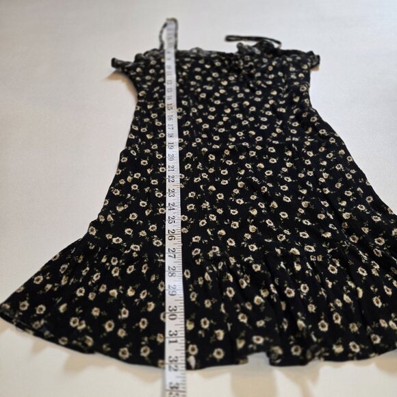 Free People Black Floral Ruffle Hem Mini Slip Dress Sleeveless XS Side Button Ra - Picture 6 of 12